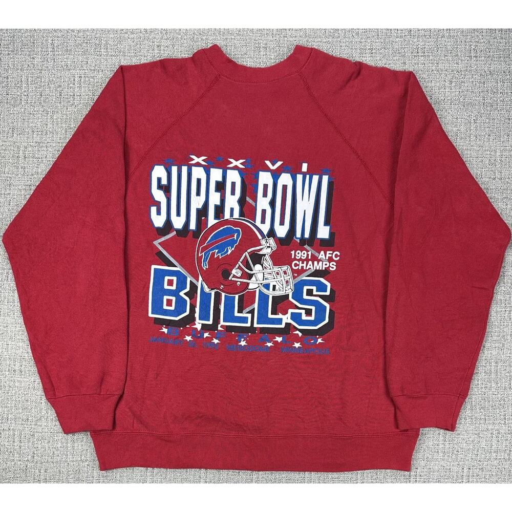 Vintage Buffalo Bills Sweatshirt Large Red NFL Super Bowl Tultex 1992 AFC Champs